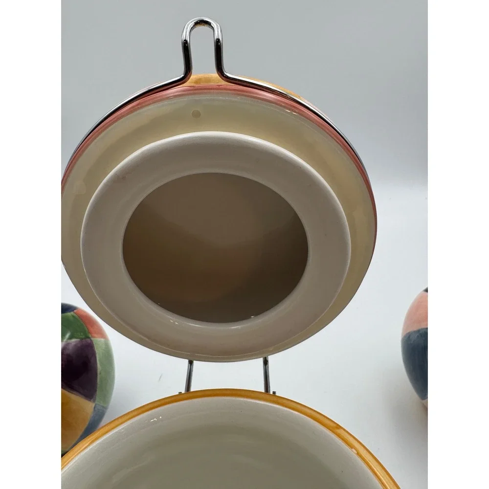 Tabletops Unlimited Carnival Ceramic‎ Canister and Salt Pepper Shakers Set 3pc